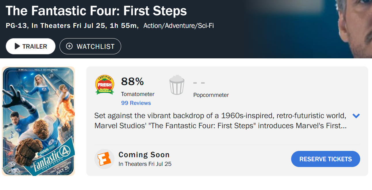Quarteto Fantástico estreia com 88% de aprovação no Rotten Tomatoes antes do lançamento